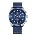 WWOOR 8838  Chronograph Watch Men Quartz  Wristwatch Blue Sports Leather Watches